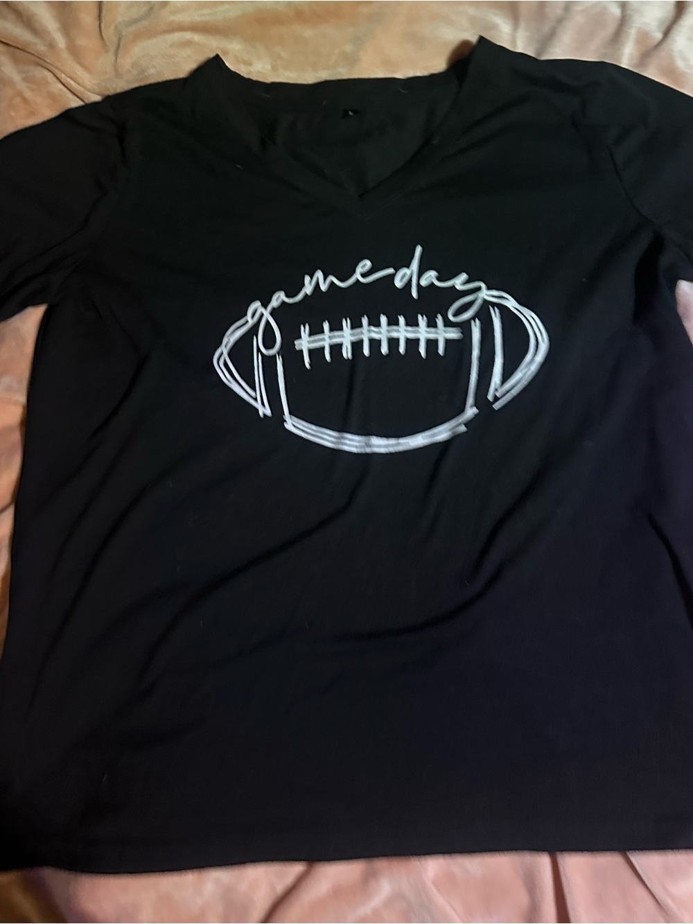 Game Day Black V-Neck Tee with White Football Graphic